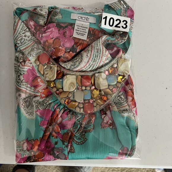 Cache Womens L Floral Sleeveless Cami Tank Chiffon Top Jewel Embellished Fairy - Picture 12 of 12